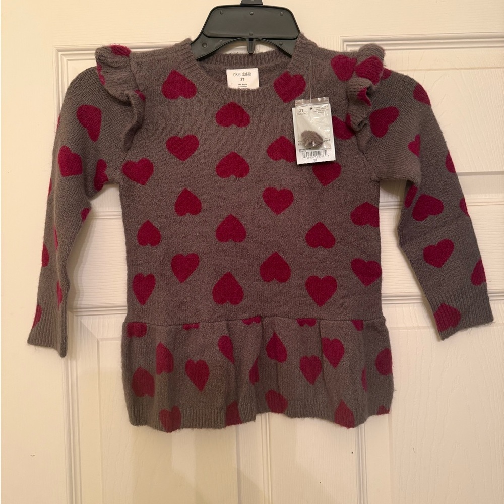 Okie Dokie Gray and Red Heart Kids Sweater